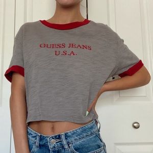 Guess Jeans Red Embroidered Crop Top